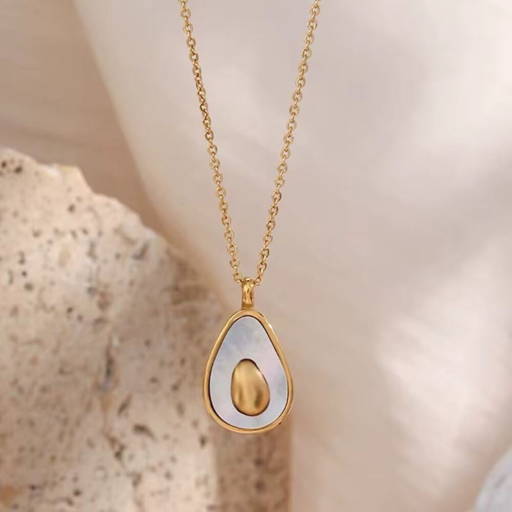 NWT 18K Yellow Gold Plated Stainless Steel Avocado Pendant Necklace